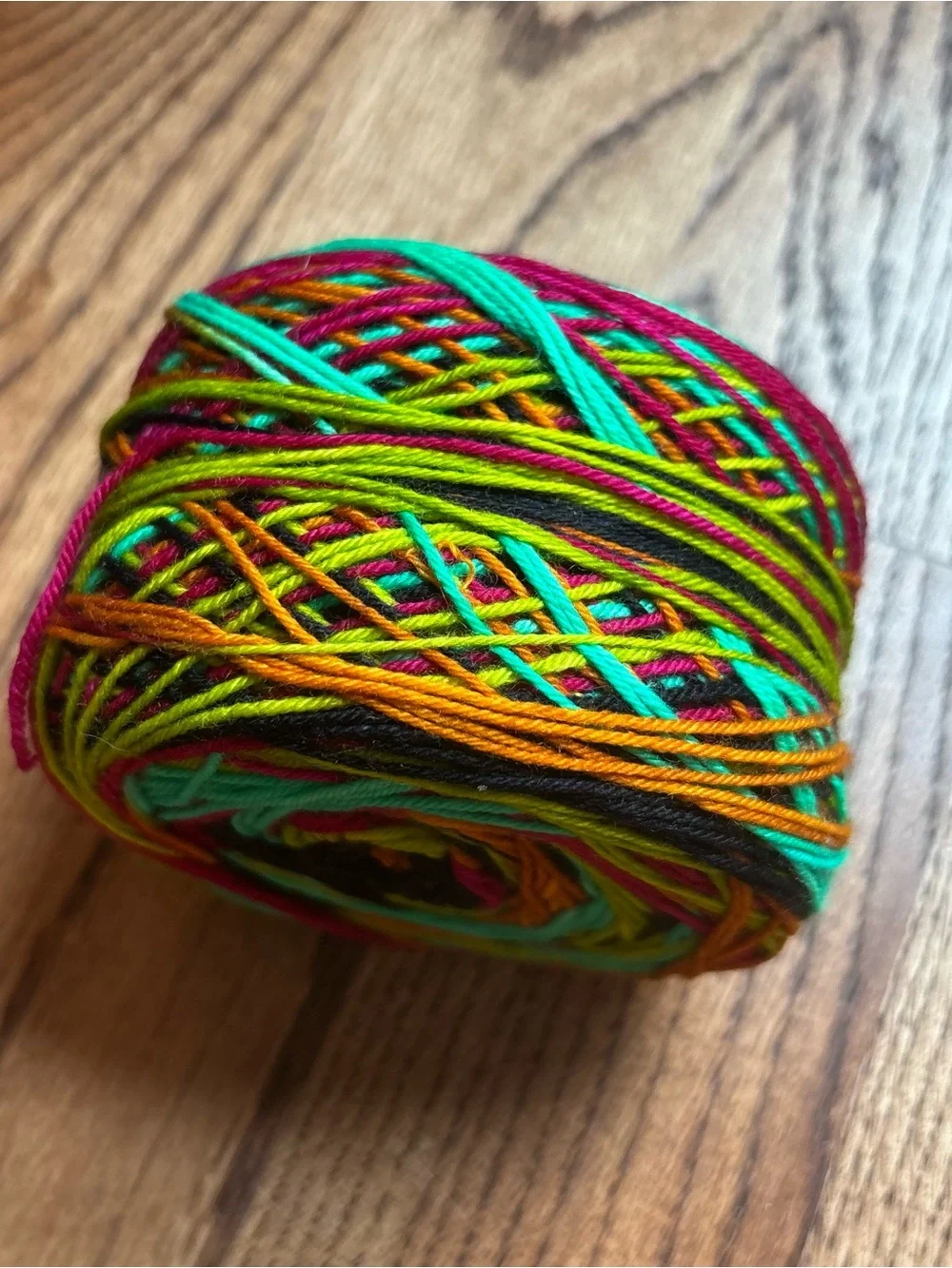Yarn Fingering Wool Blend Indie Dyed Turquoise Pink Orange 105g Knitting Cake